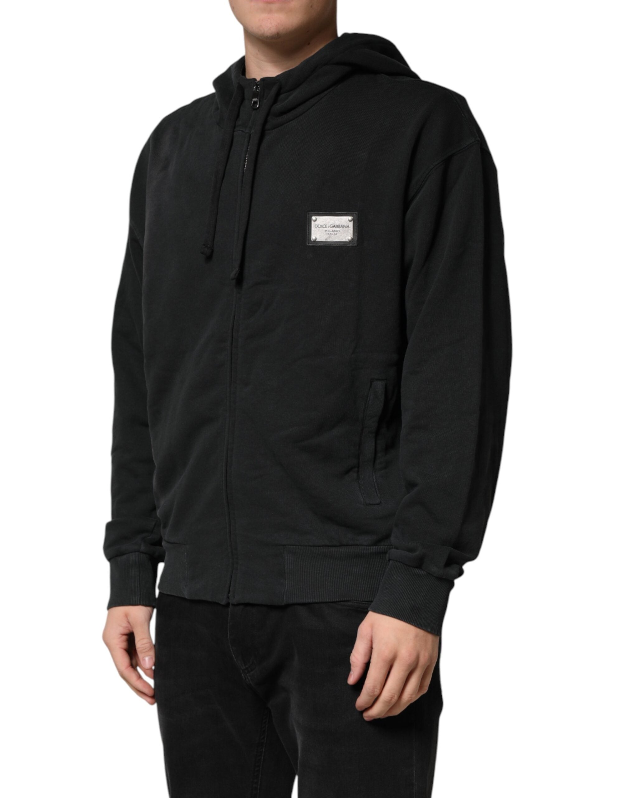 Pre-Owned Dolce & Gabbana Black Full Zip Hooded Men Sweatshirt Sweater