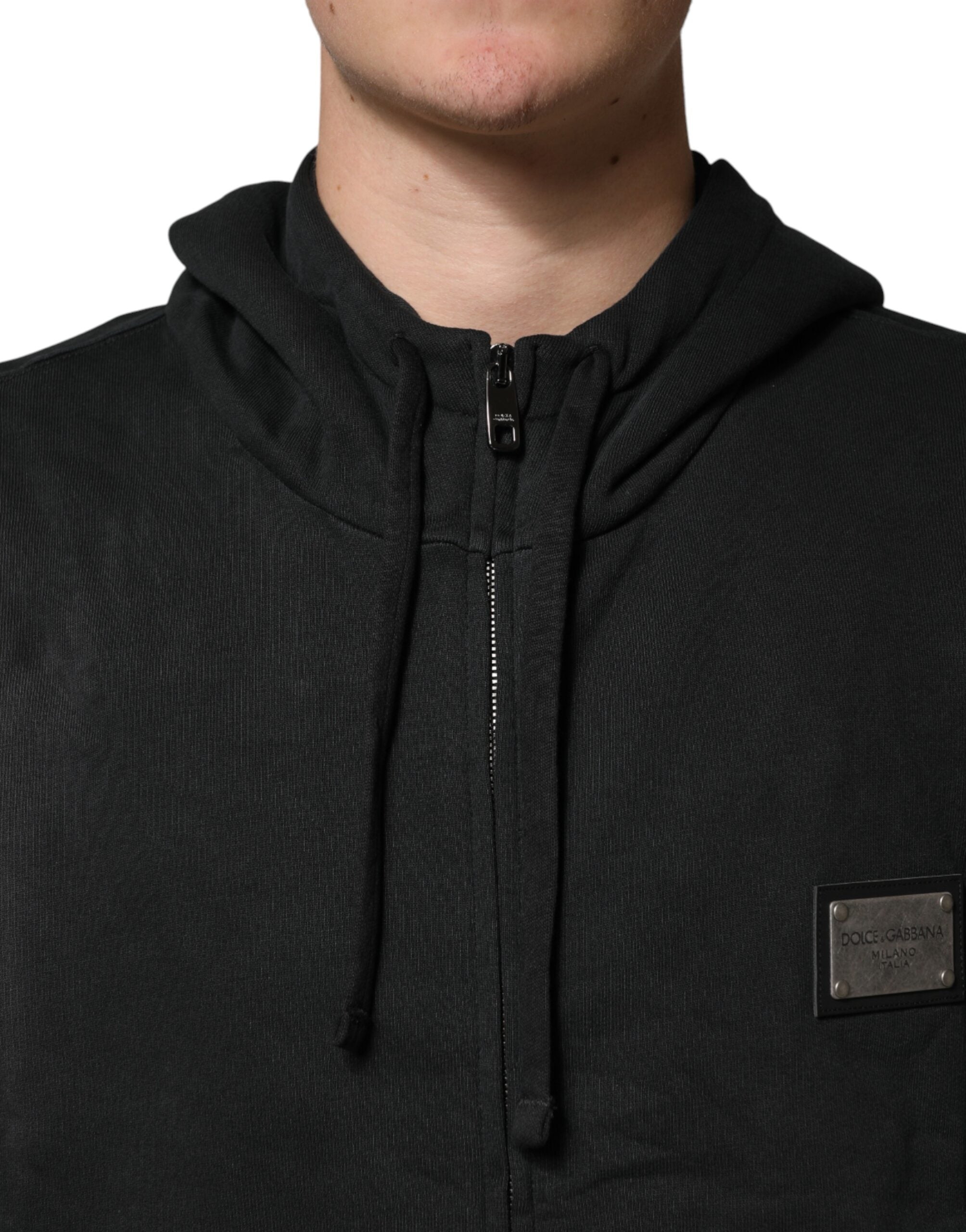 Pre-Owned Dolce & Gabbana Black Full Zip Hooded Men Sweatshirt Sweater
