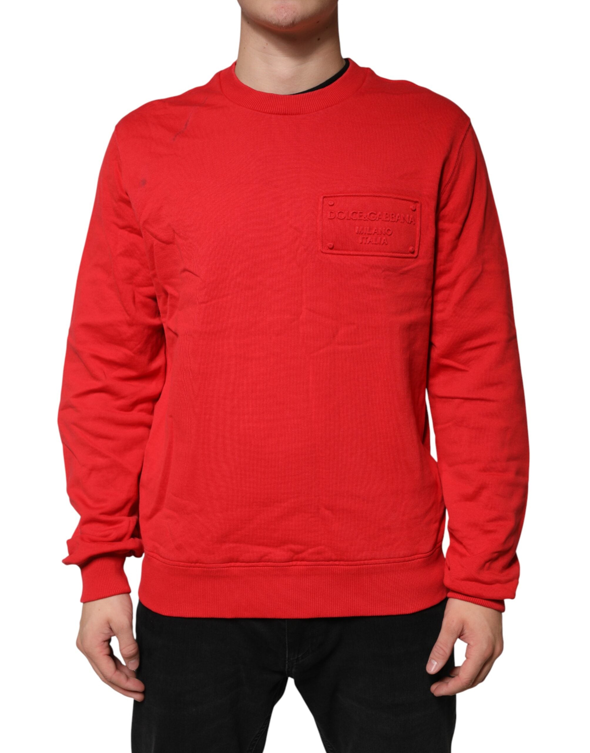 Dolce & Gabbana Red Logo Cotton Crew Neck Sweatshirt Sweater