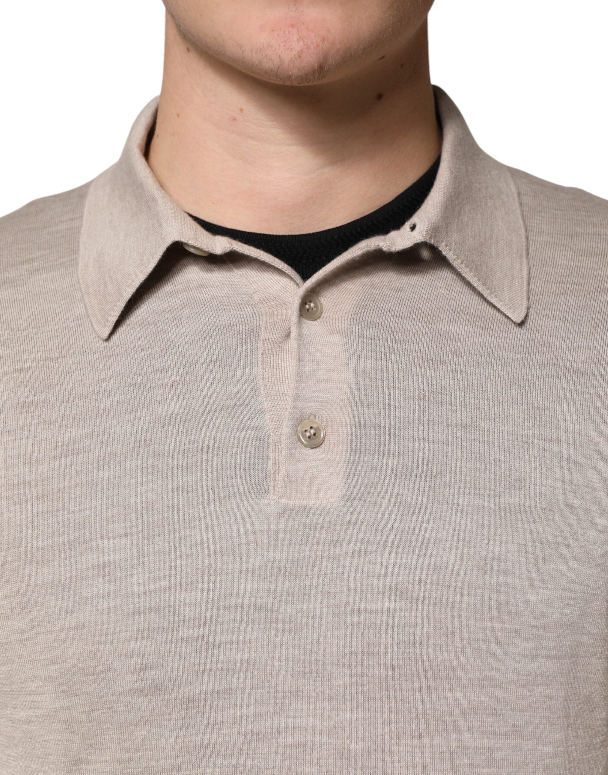 Dolce & Gabbana Beige Cashmere Collared PoloPullover Sweater