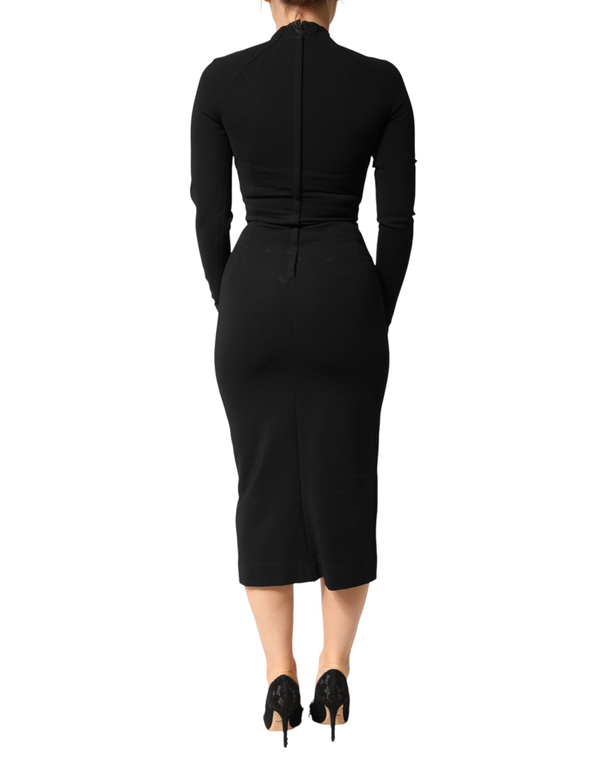 Pre-Owned Dolce & Gabbana Black Viscose Bodycon Sheath Midi Dress