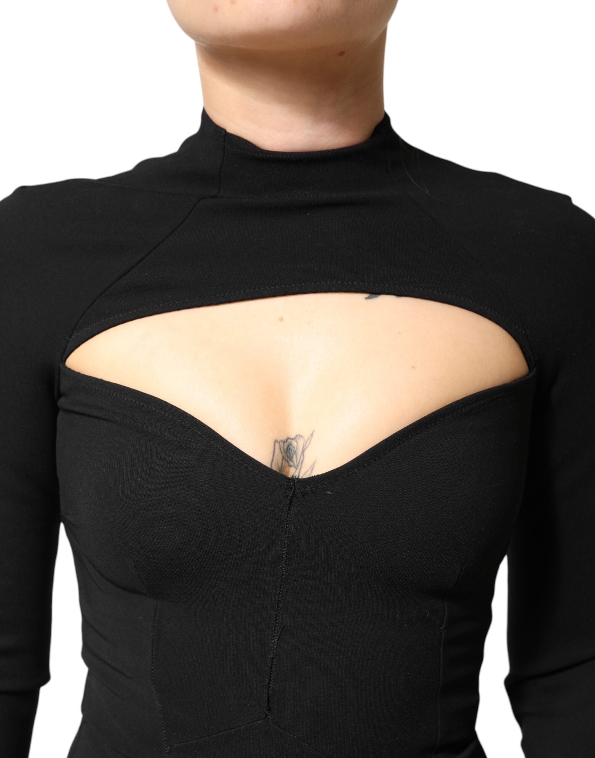 Pre-Owned Dolce & Gabbana Black Viscose Bodycon Sheath Midi Dress
