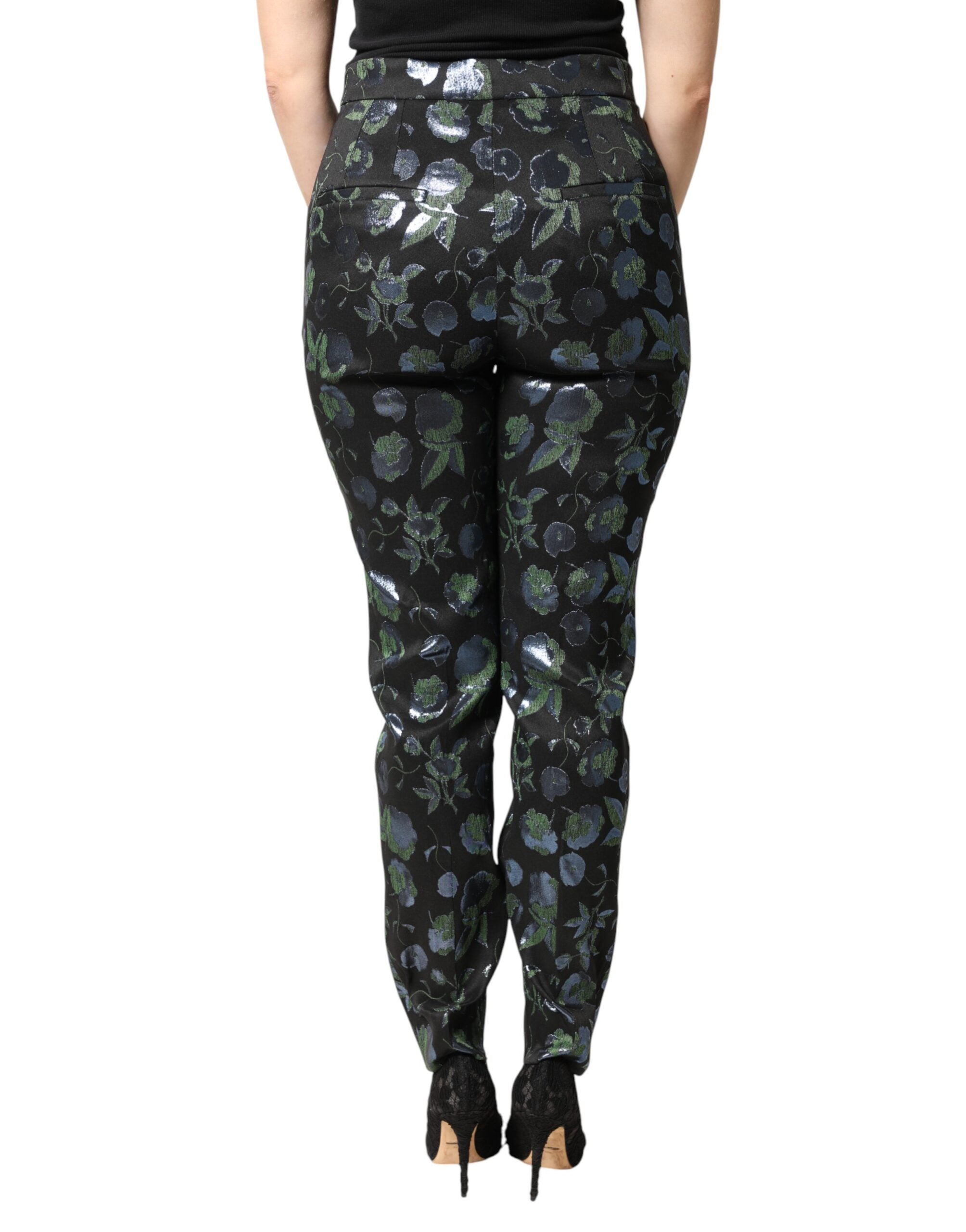 New Dolce & Gabbana BlueGreen Floral Metallic Slim Trouser Pants