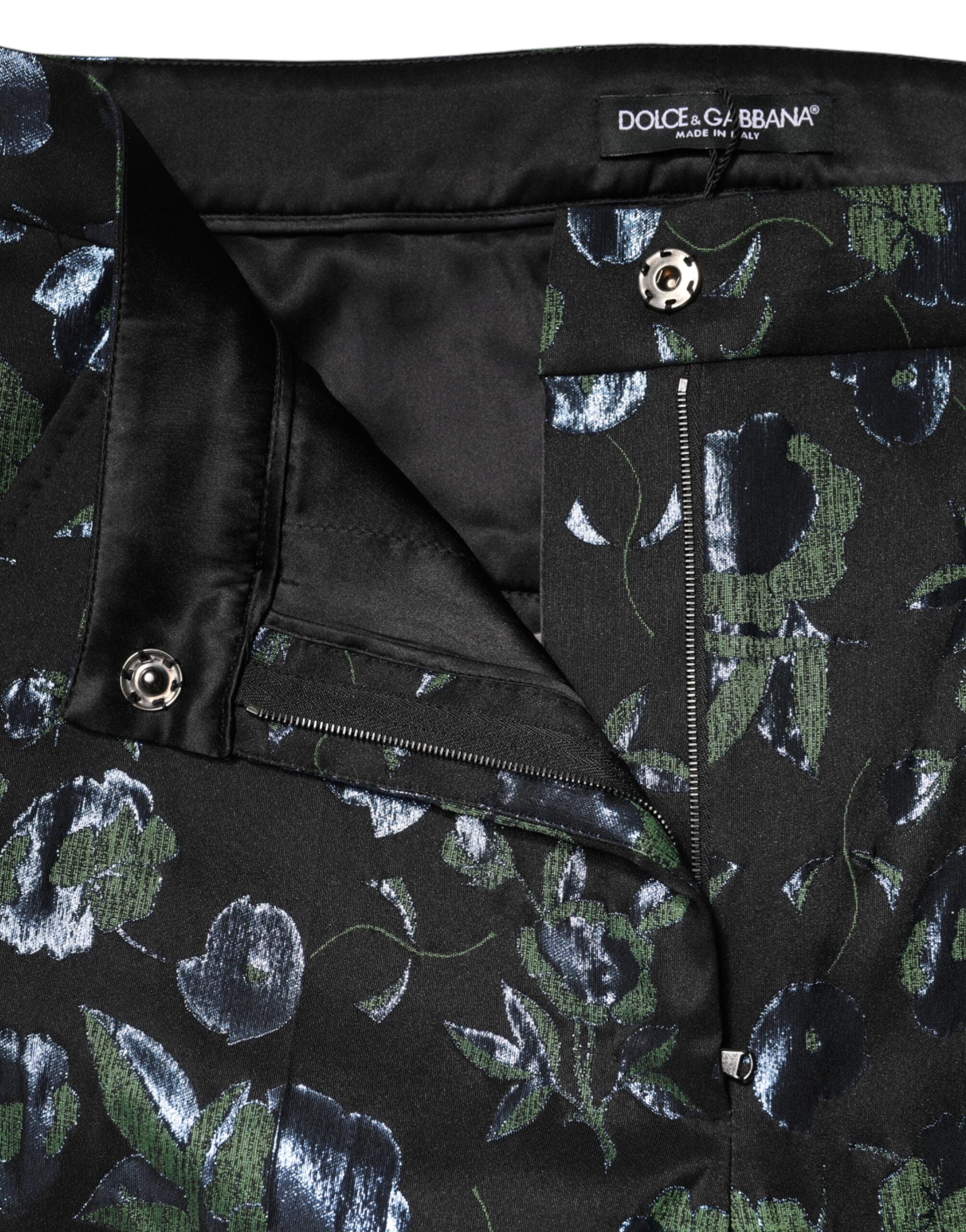 New Dolce & Gabbana BlueGreen Floral Metallic Slim Trouser Pants
