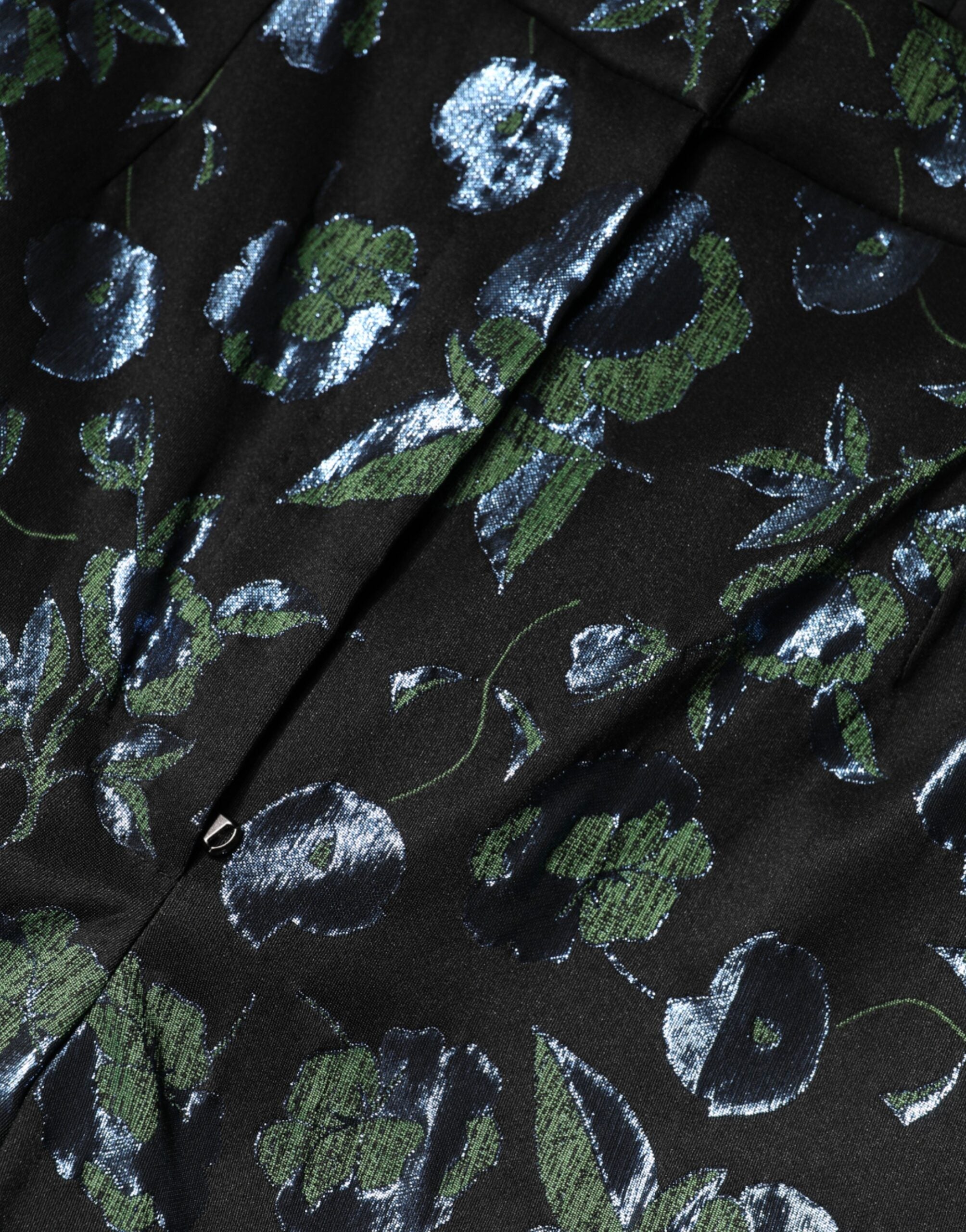 New Dolce & Gabbana BlueGreen Floral Metallic Slim Trouser Pants