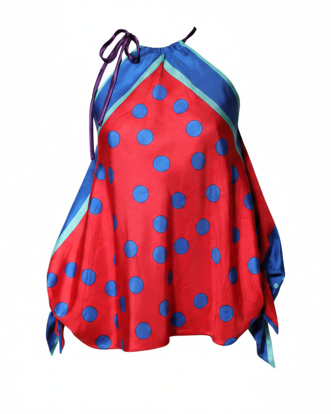 Dolce & Gabbana Multicolor Polka Dot Tie Halter Blouse Top