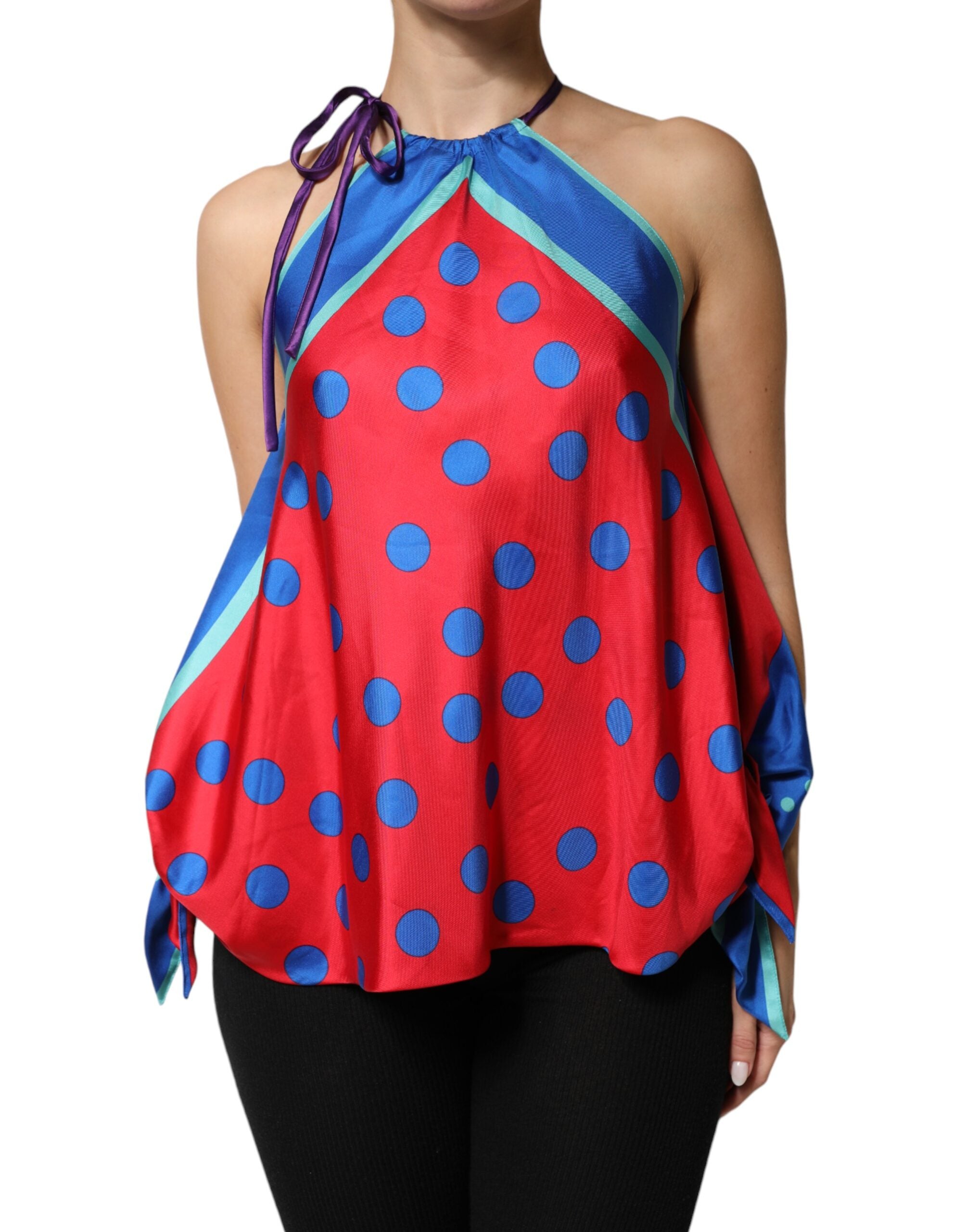 New Dolce & Gabbana Polka Dot Tie Halter Blouse Top