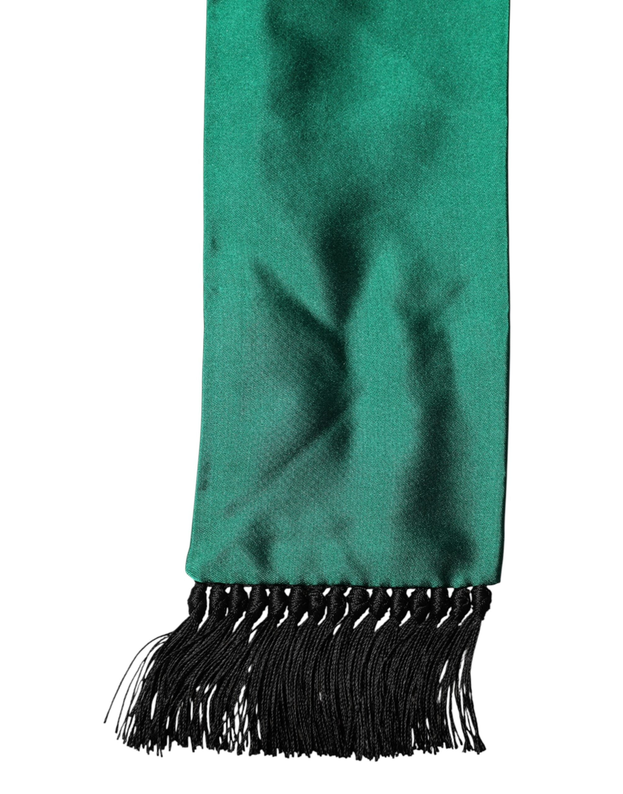 Dolce & Gabbana Green Silk Fringes Neck Wrap Foulard Scarf