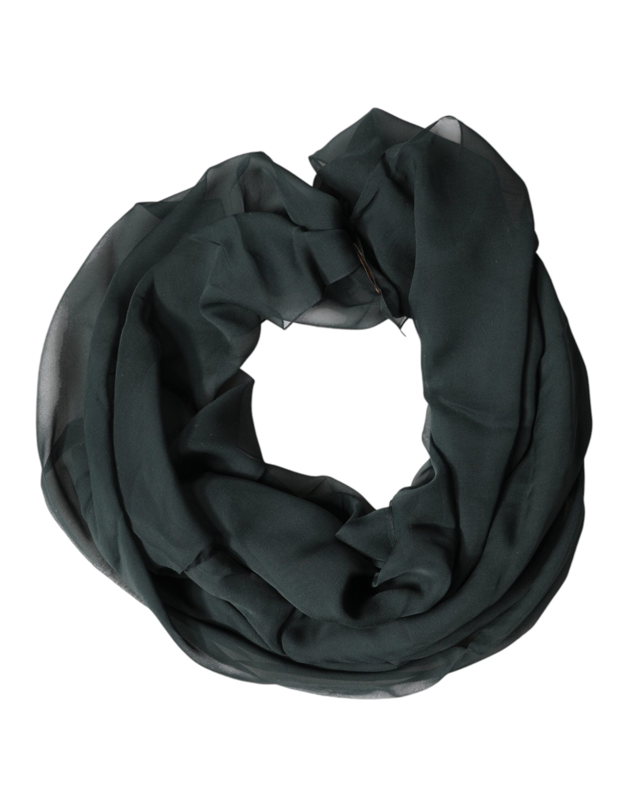 New Dolce & Gabbana Dark Green Silk Neck Wrap Foulard Scarf