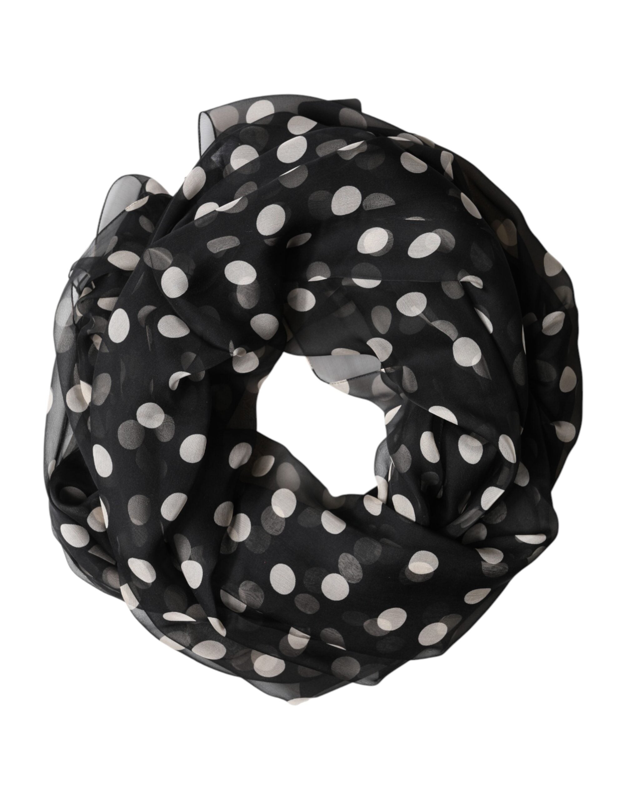 New Dolce & Gabbana Black Polka Dot Silk Neck Wrap Shawl 205cm x 137cm Scarf