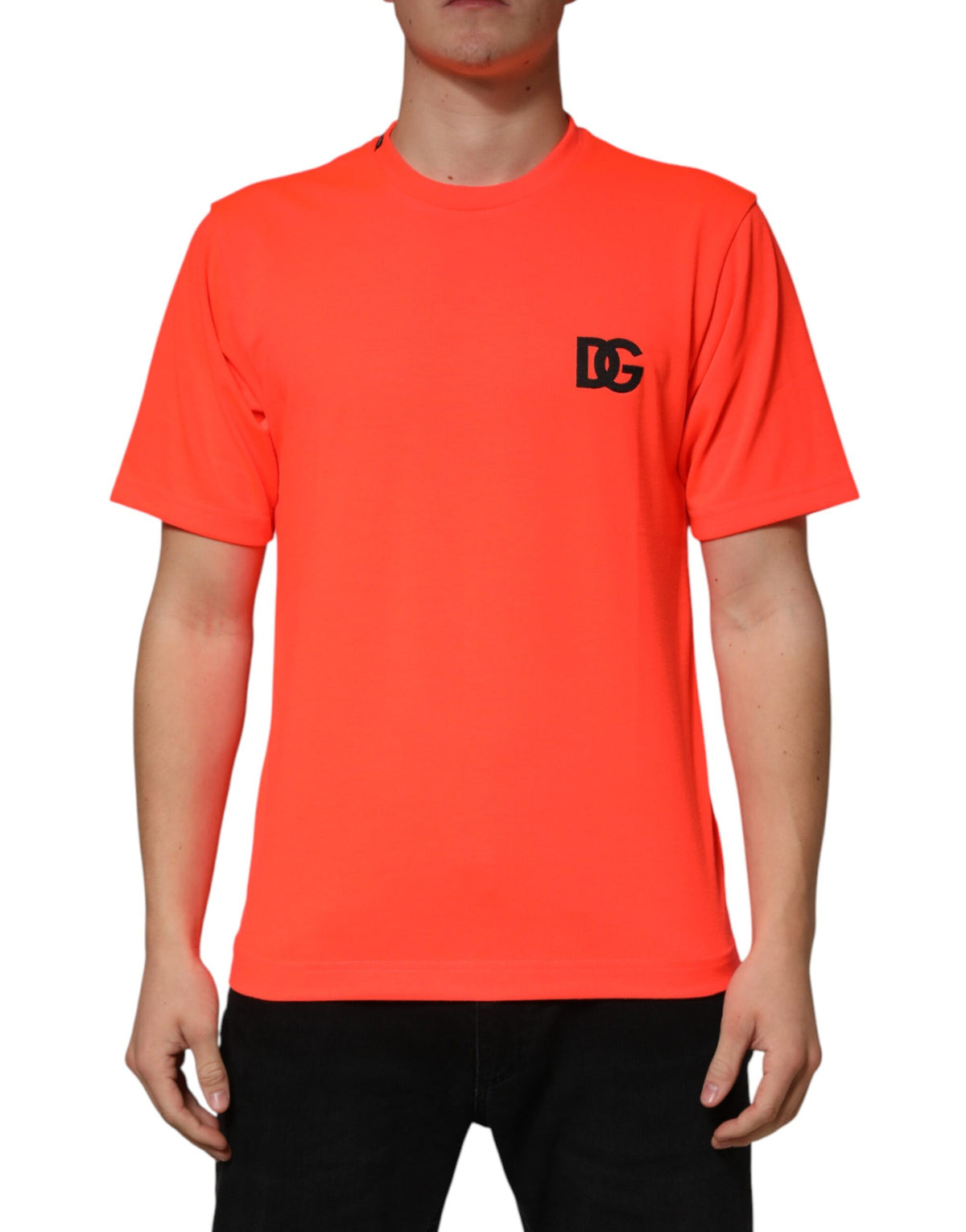 New Dolce & Gabbana Neon Orange Crew Neck Men T-shirt