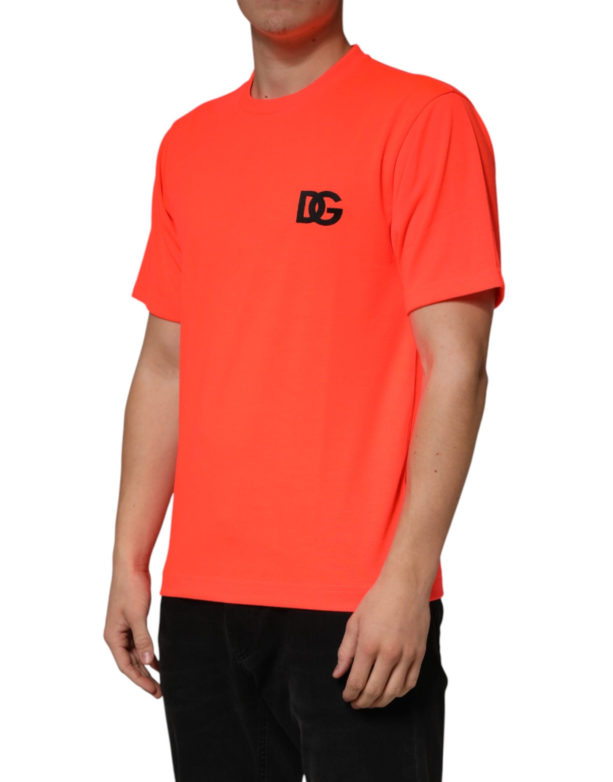 New Dolce & Gabbana Neon Orange Crew Neck Men T-shirt