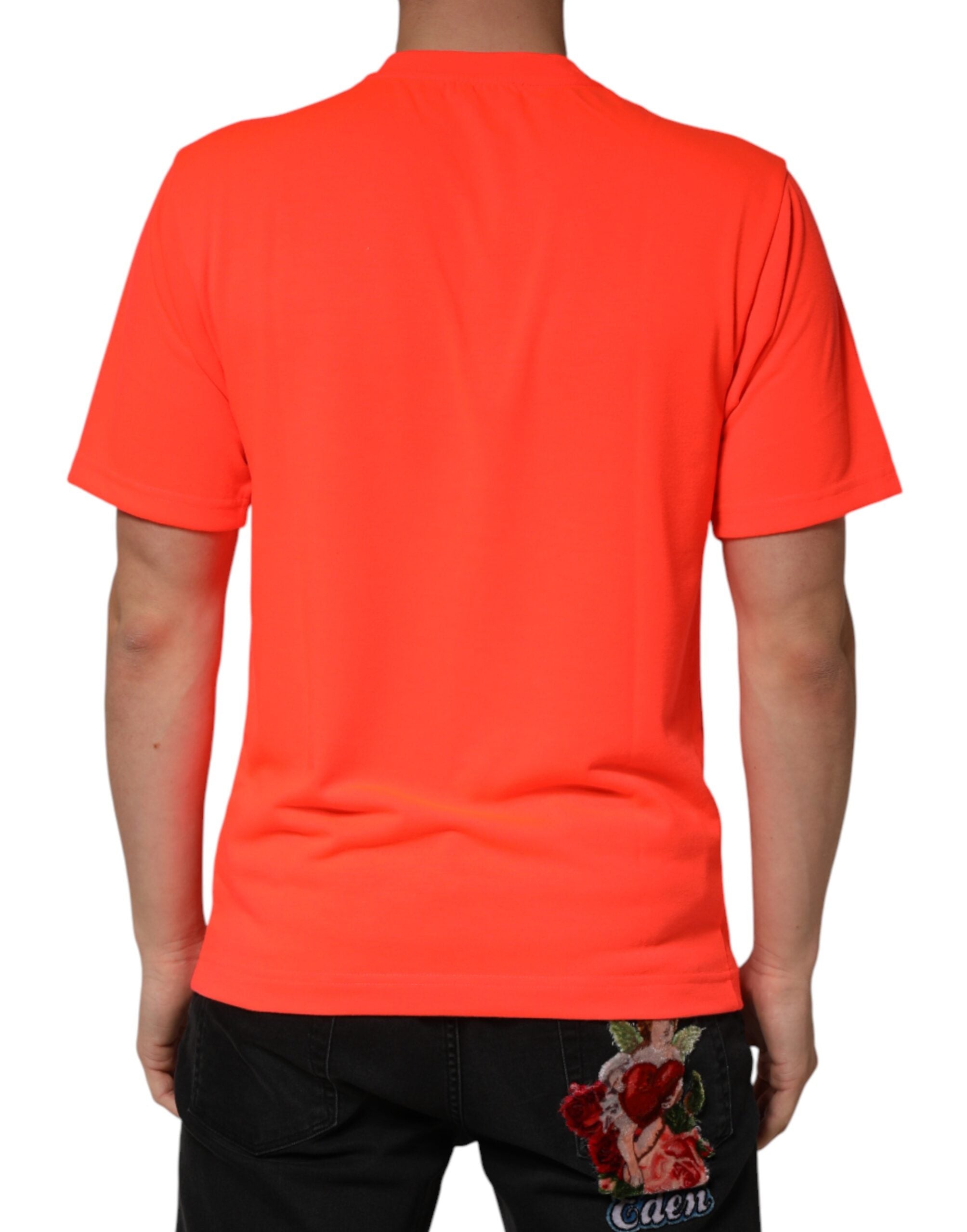New Dolce & Gabbana Neon Orange Crew Neck Men T-shirt