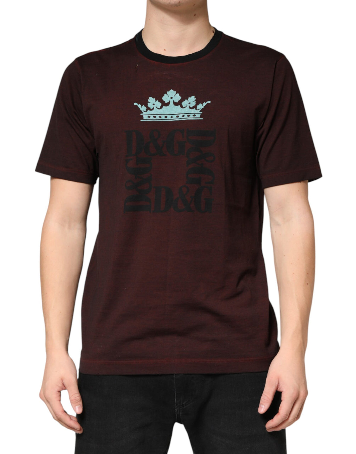 New Dolce & Gabbana Maroon DG Crown Cotton Crew Neck Men T-shirt