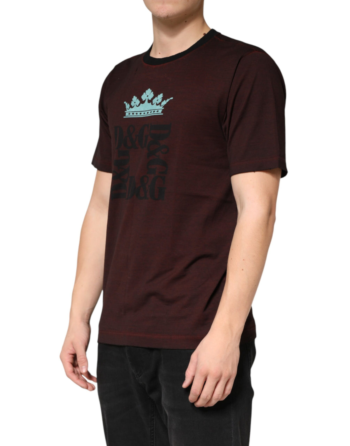 New Dolce & Gabbana Maroon DG Crown Cotton Crew Neck Men T-shirt