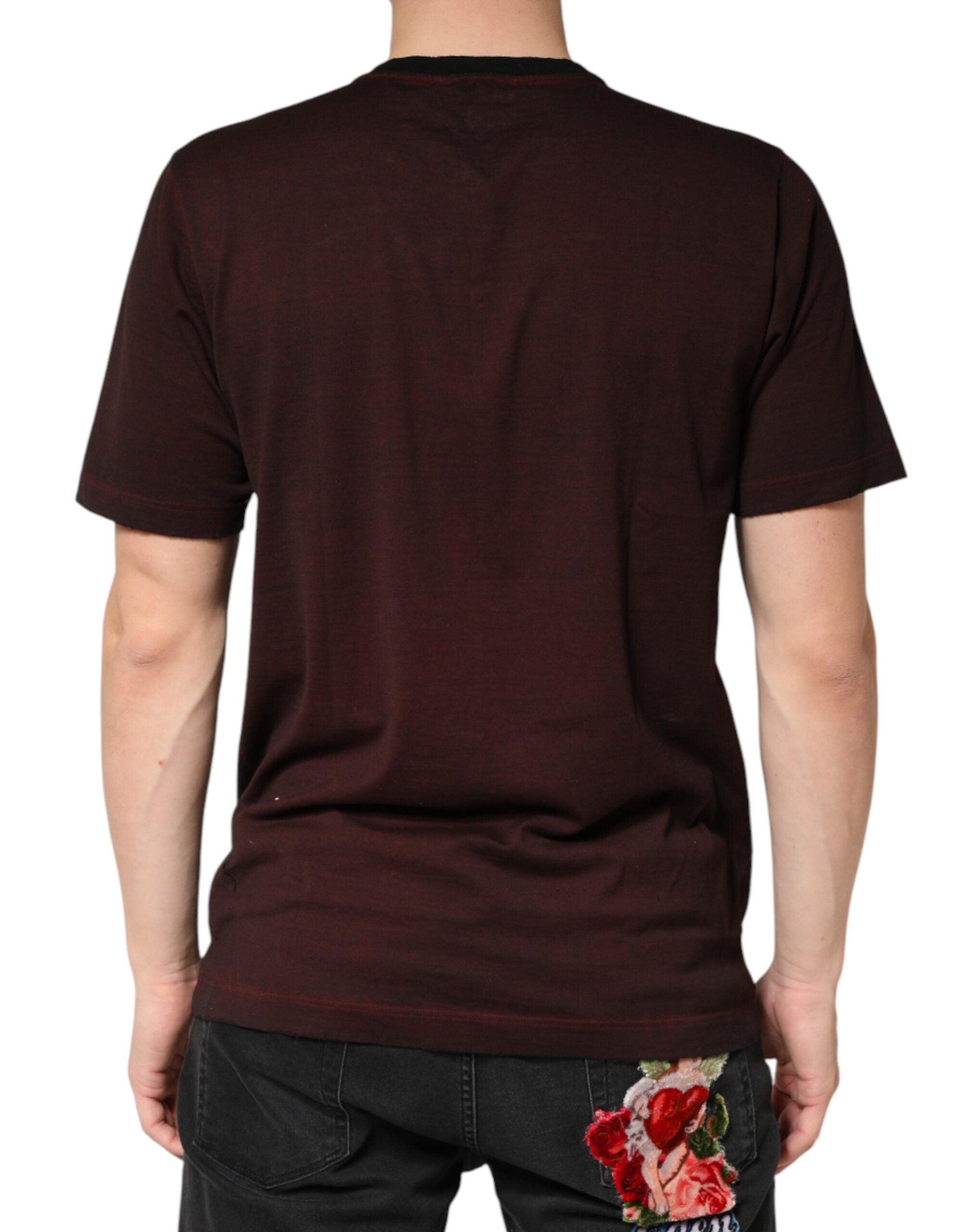 New Dolce & Gabbana Maroon DG Crown Cotton Crew Neck Men T-shirt