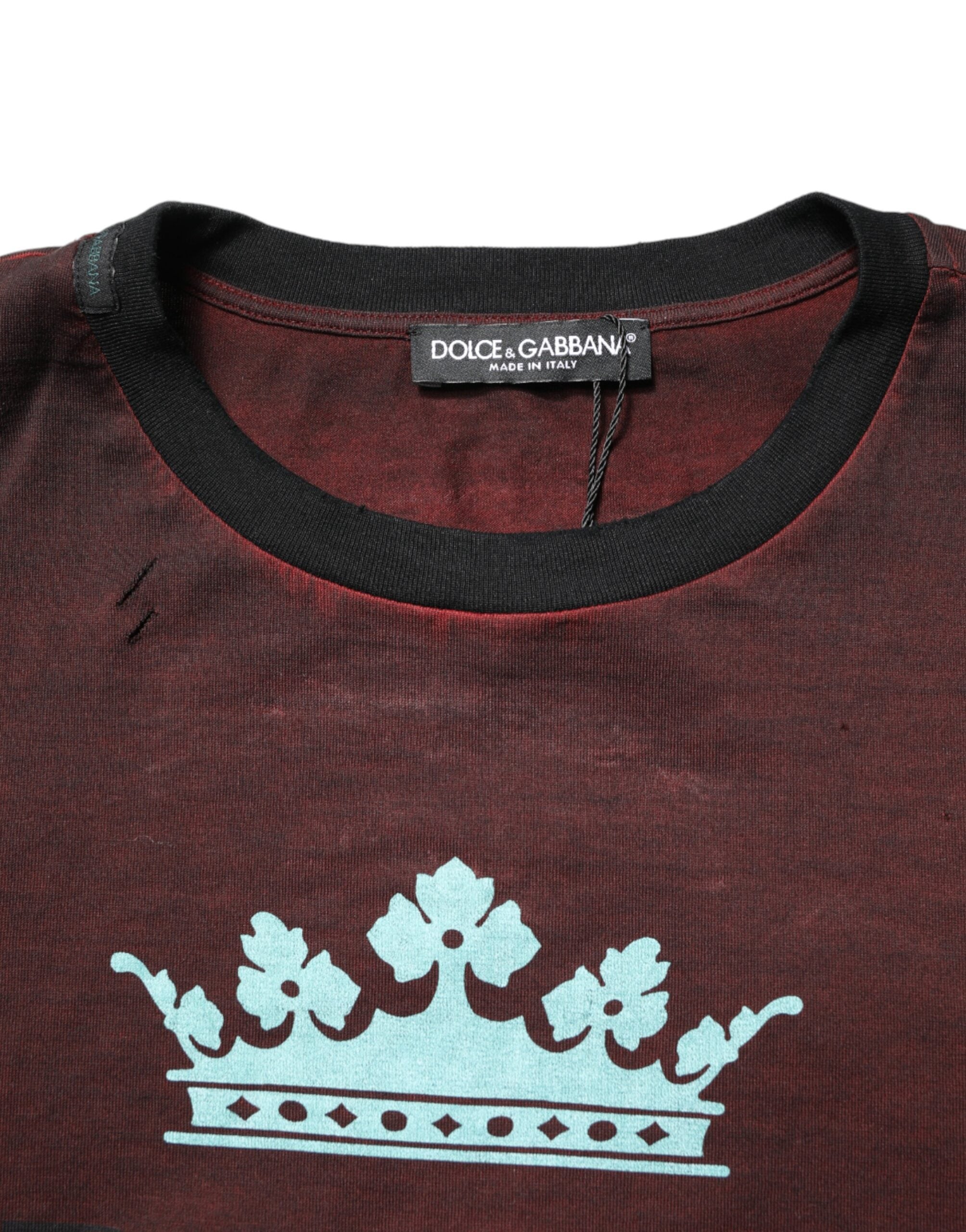 New Dolce & Gabbana Maroon DG Crown Cotton Crew Neck Men T-shirt