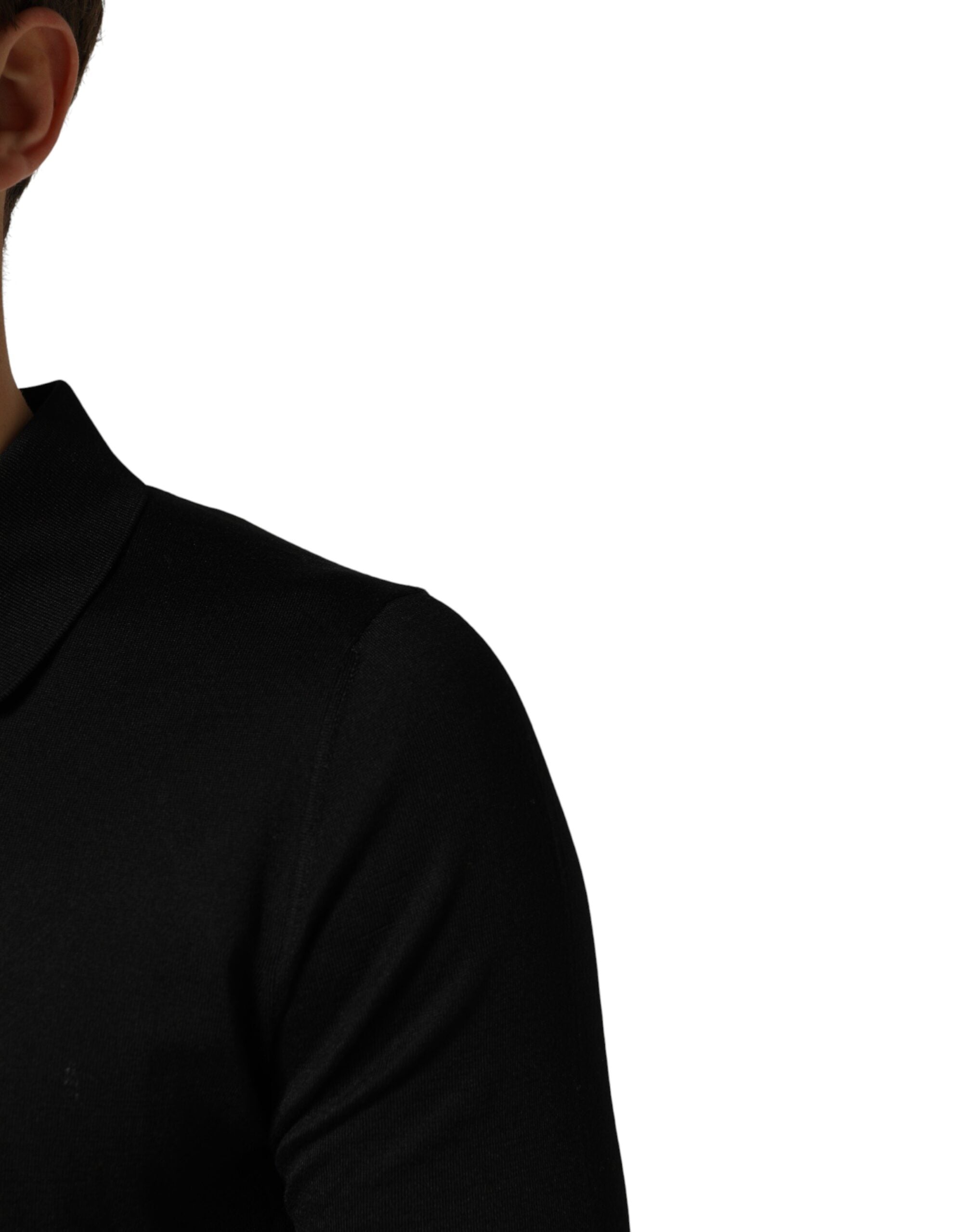 Dolce & Gabbana Black Silk Collared Short Sleeve Polo T-shirt