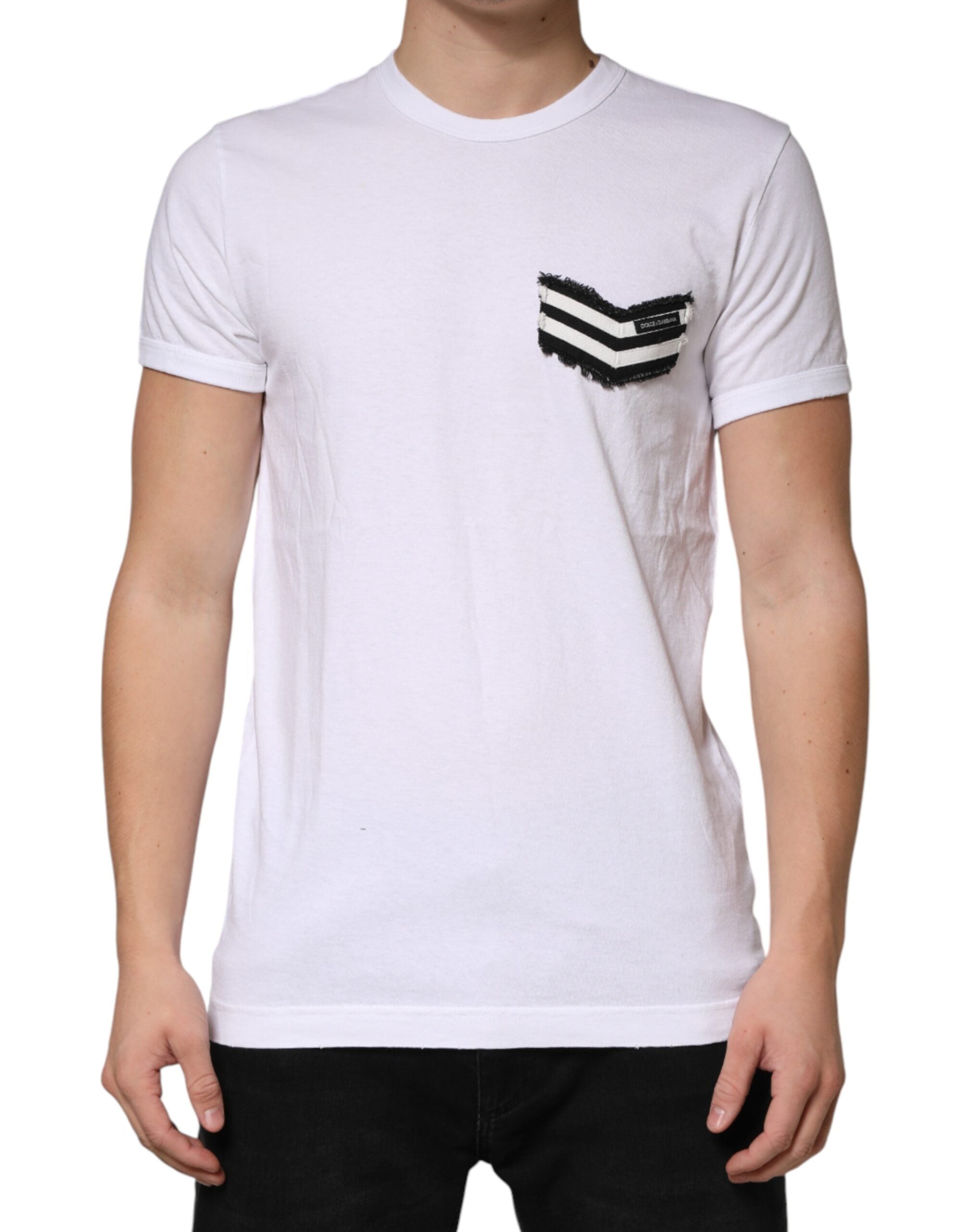 Dolce & Gabbana White Stripes Cotton Crew Neck Tee T-shirt