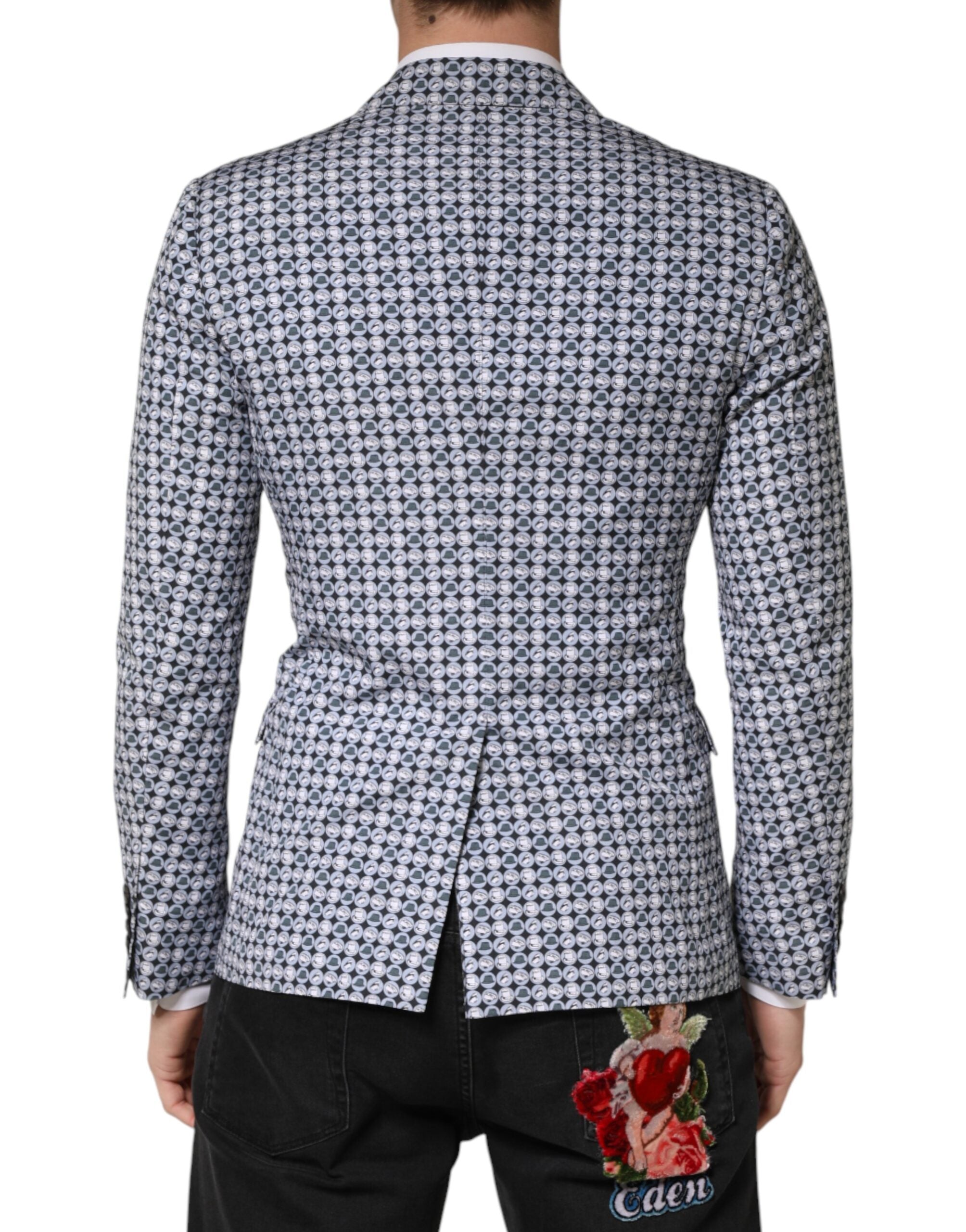 New Dolce & Gabbana Blue Cotton Patterned Single Breasted Blazer
