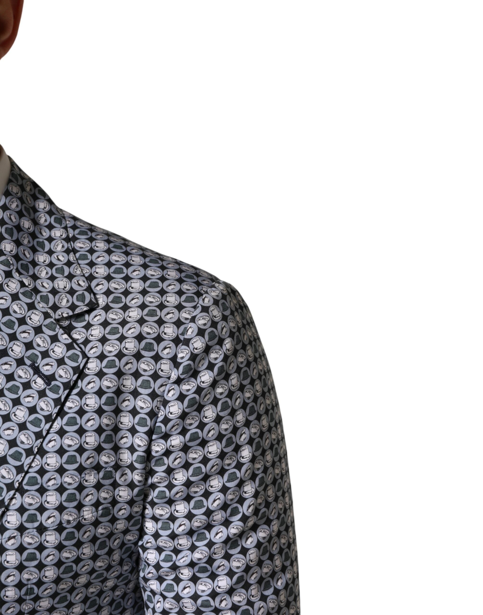 New Dolce & Gabbana Blue Cotton Patterned Single Breasted Blazer