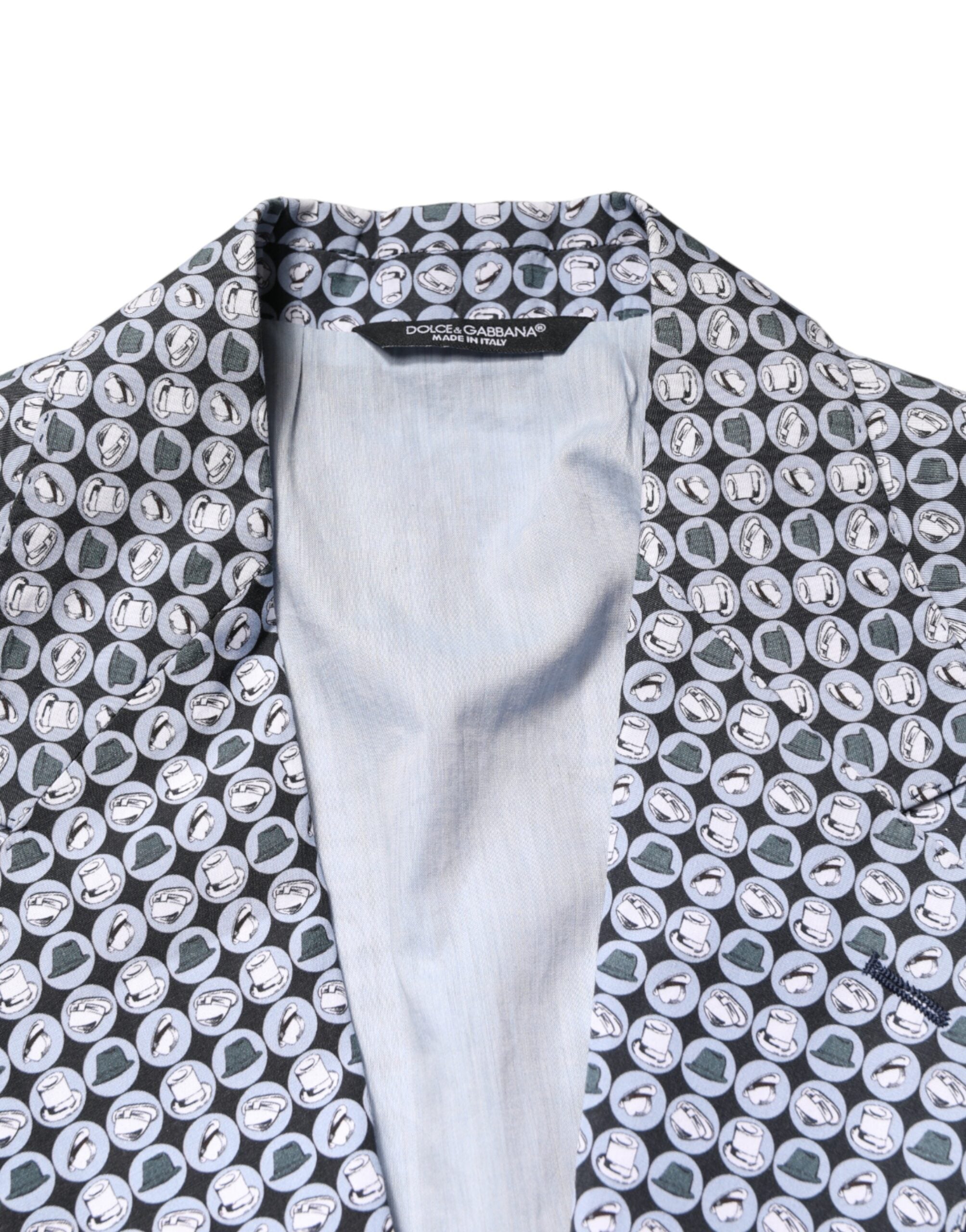New Dolce & Gabbana Blue Cotton Patterned Single Breasted Blazer