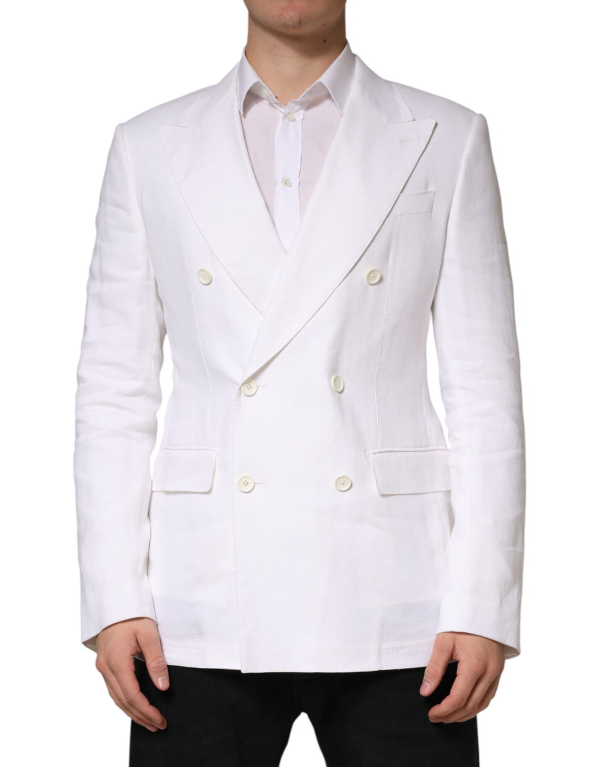 Dolce & Gabbana White Linen Double Breasted 2 Button Blazer