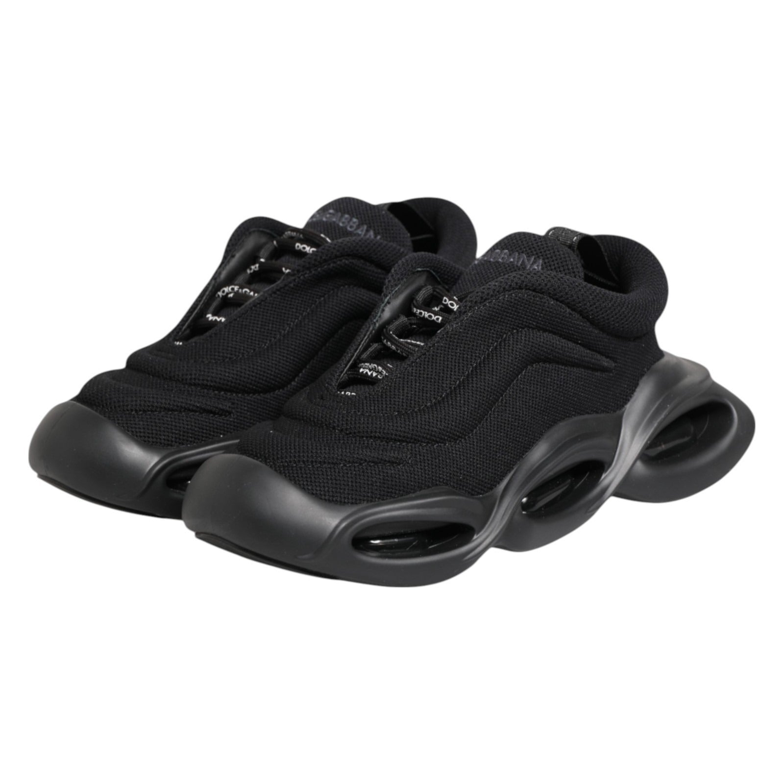 Pre-Owned Dolce & Gabbana Black Slip On Low Top Wave Sneakers Shoes