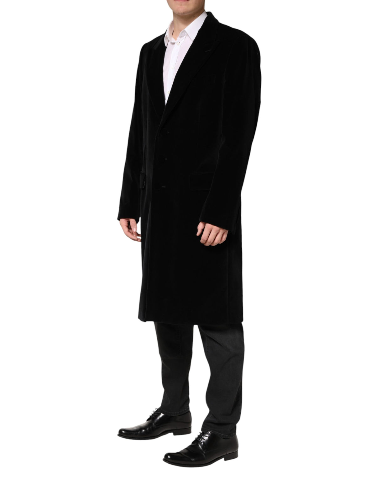 New Dolce & Gabbana Black Cotton Velvet Long Trench Coat Jacket