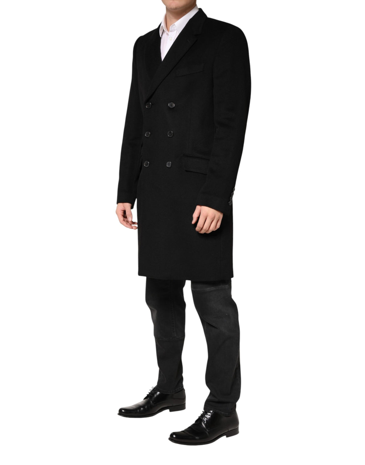 New Dolce & Gabbana Black Wool Double Breasted TrenchCoat Jacket