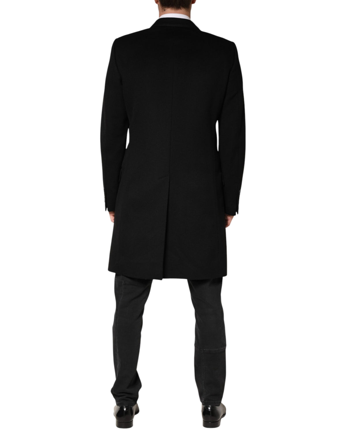 New Dolce & Gabbana Black Wool Double Breasted TrenchCoat Jacket