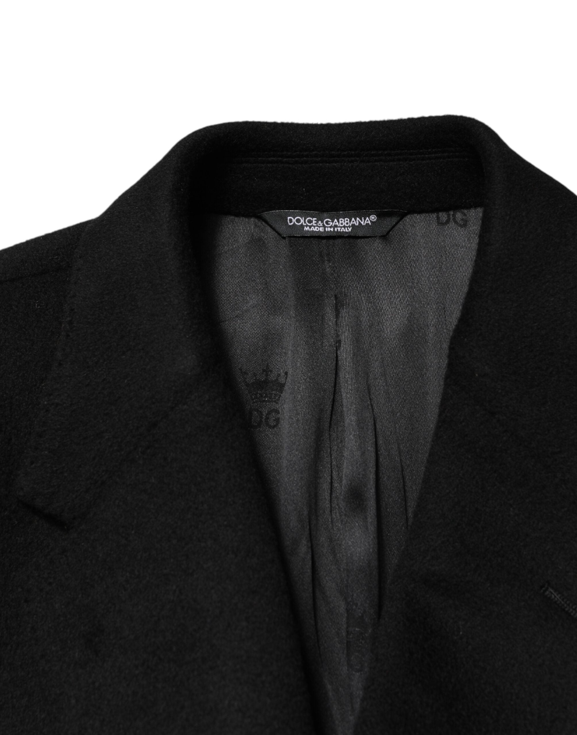 New Dolce & Gabbana Black Wool Double Breasted TrenchCoat Jacket