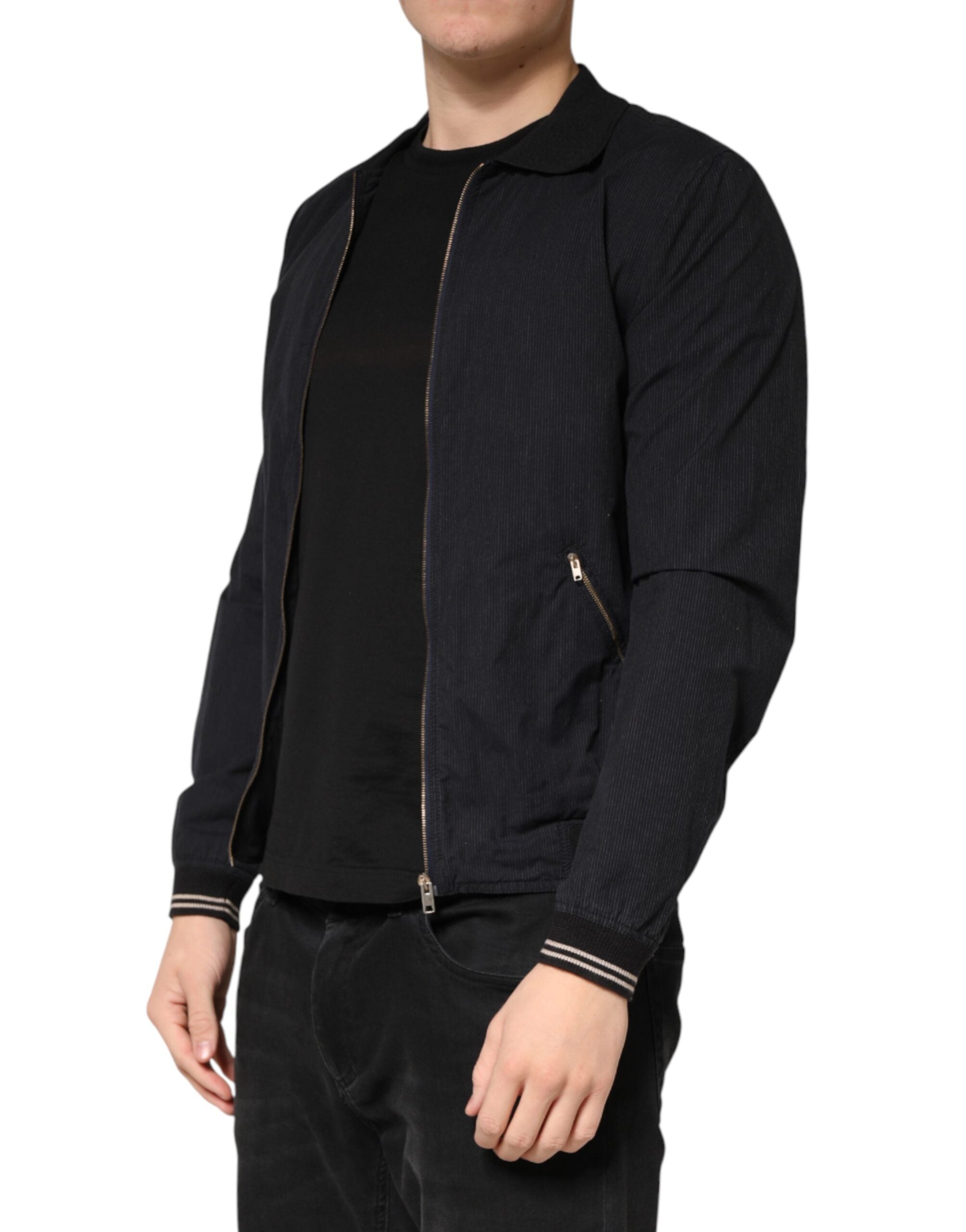 New Dolce & Gabbana Dark Blue Cotton Full Zip Bomber Men Jacket