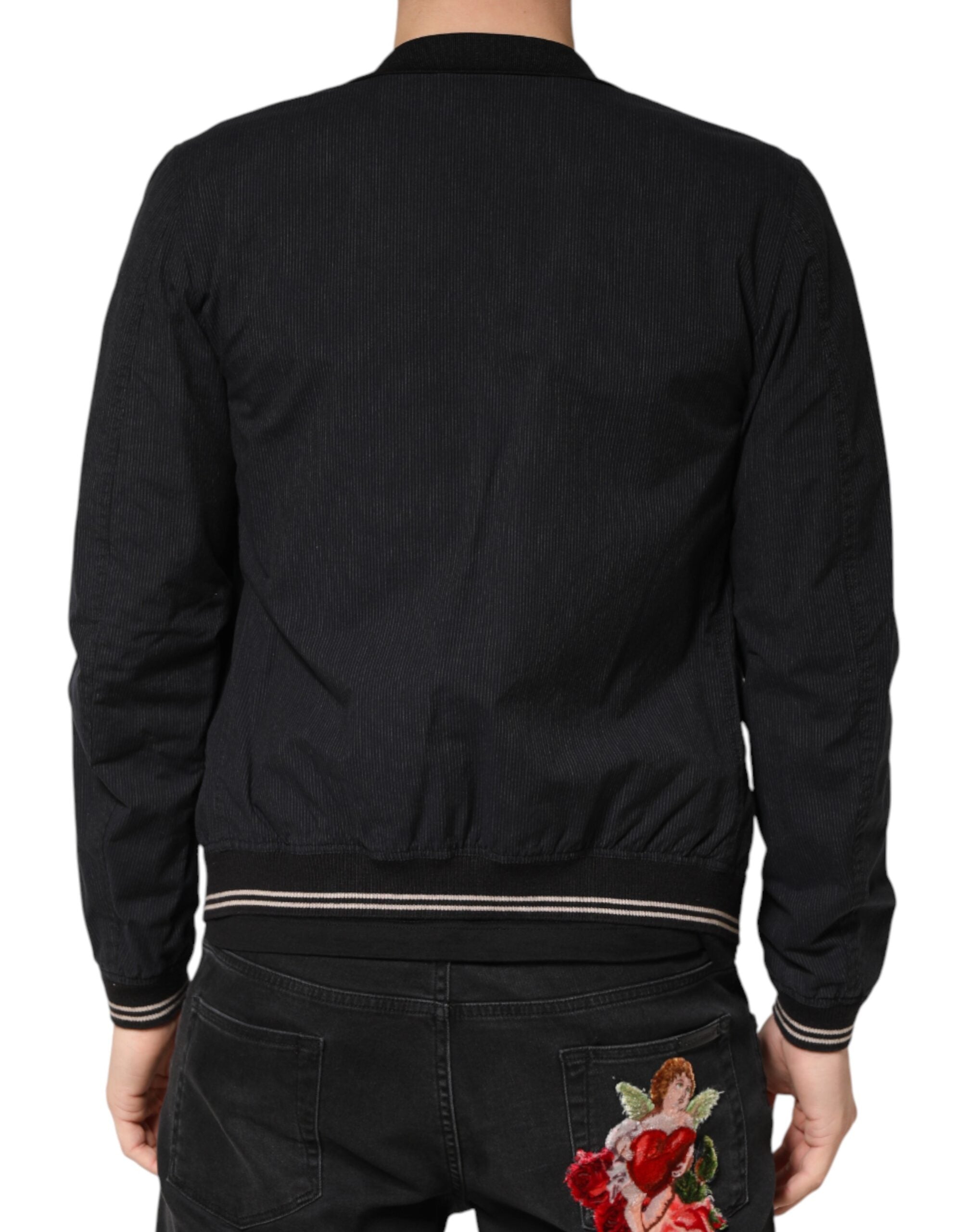 New Dolce & Gabbana Dark Blue Cotton Full Zip Bomber Men Jacket