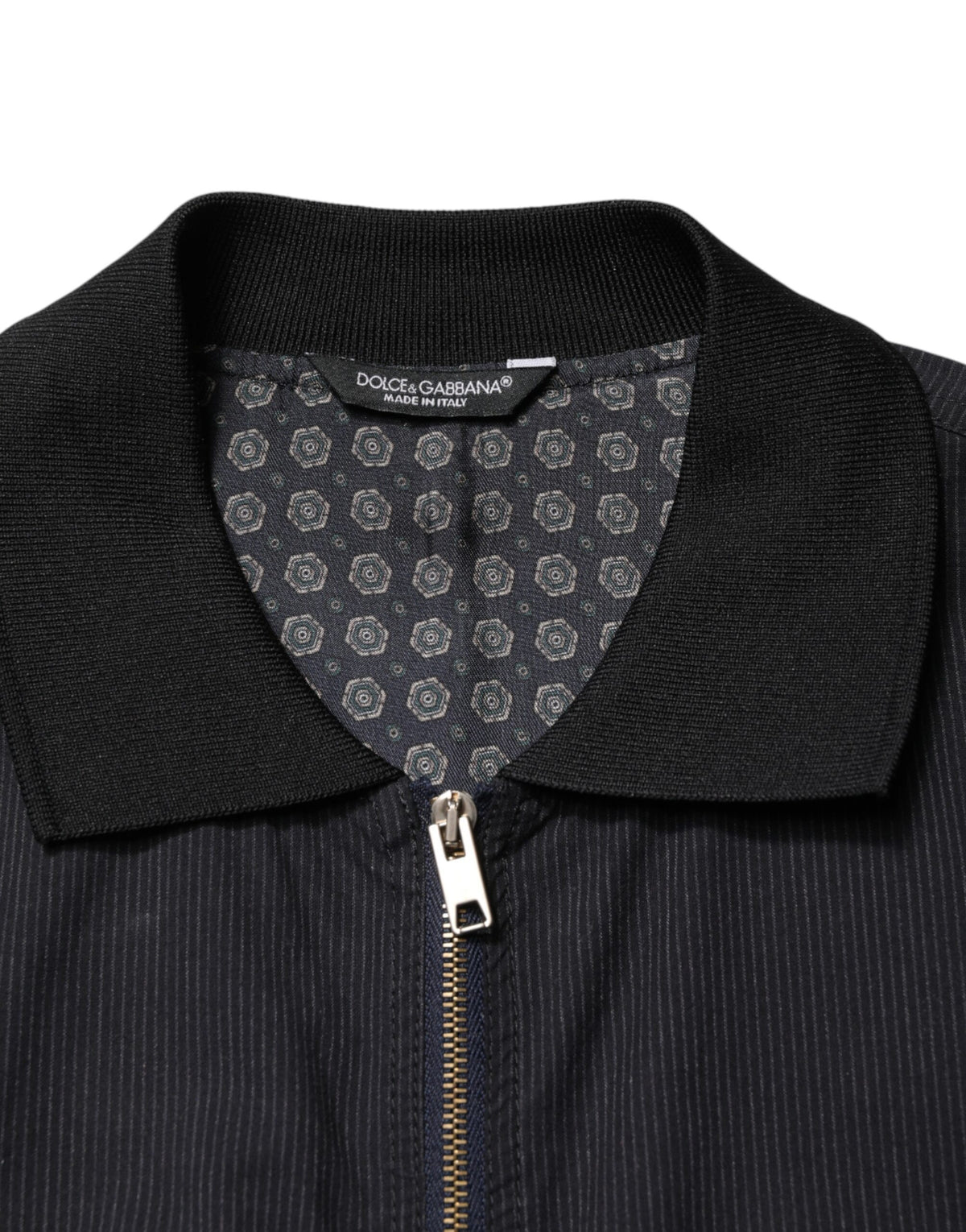 New Dolce & Gabbana Dark Blue Cotton Full Zip Bomber Men Jacket