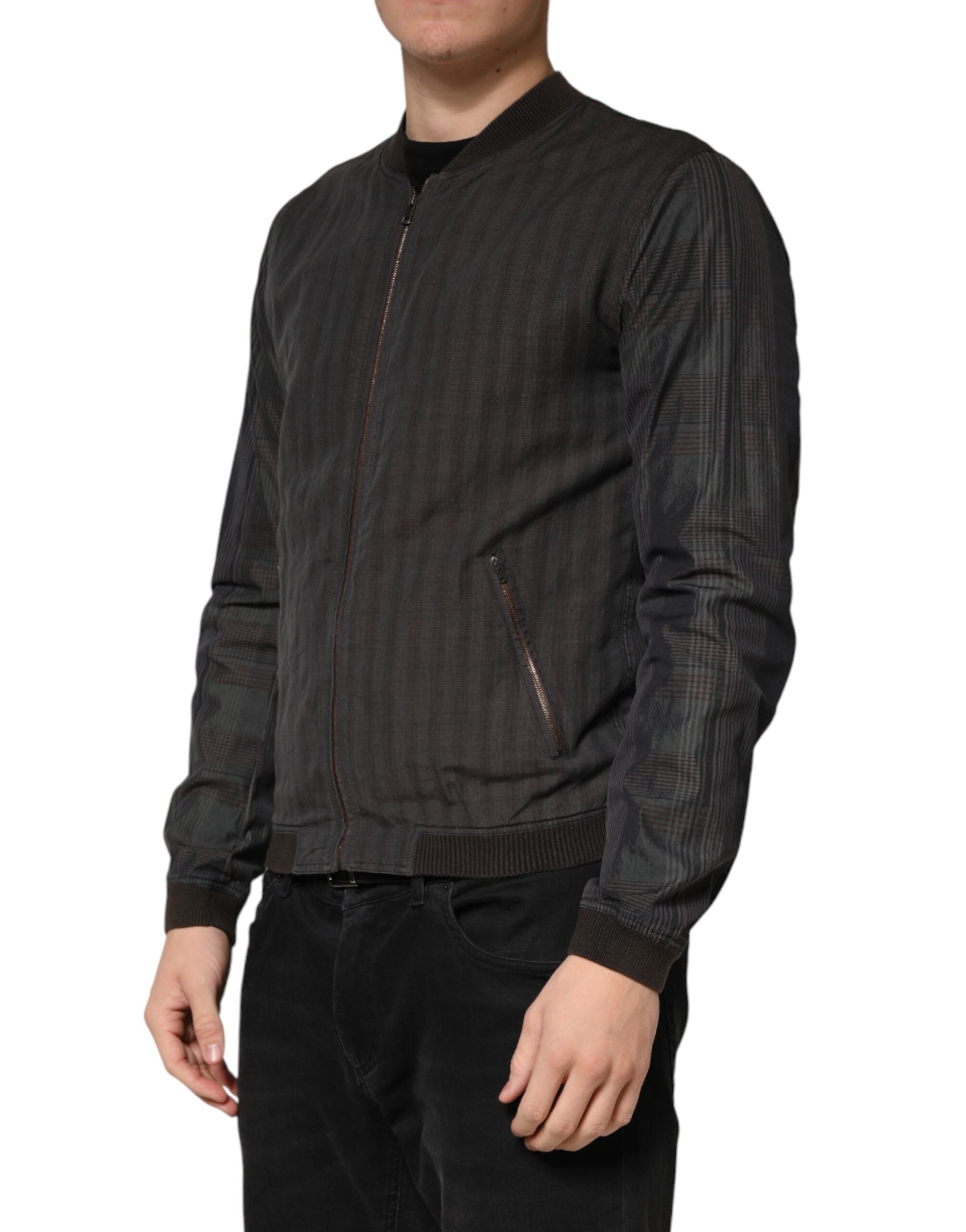 New Dolce & Gabbana Black Stripes Cotton Full Zip Bomber Jacket