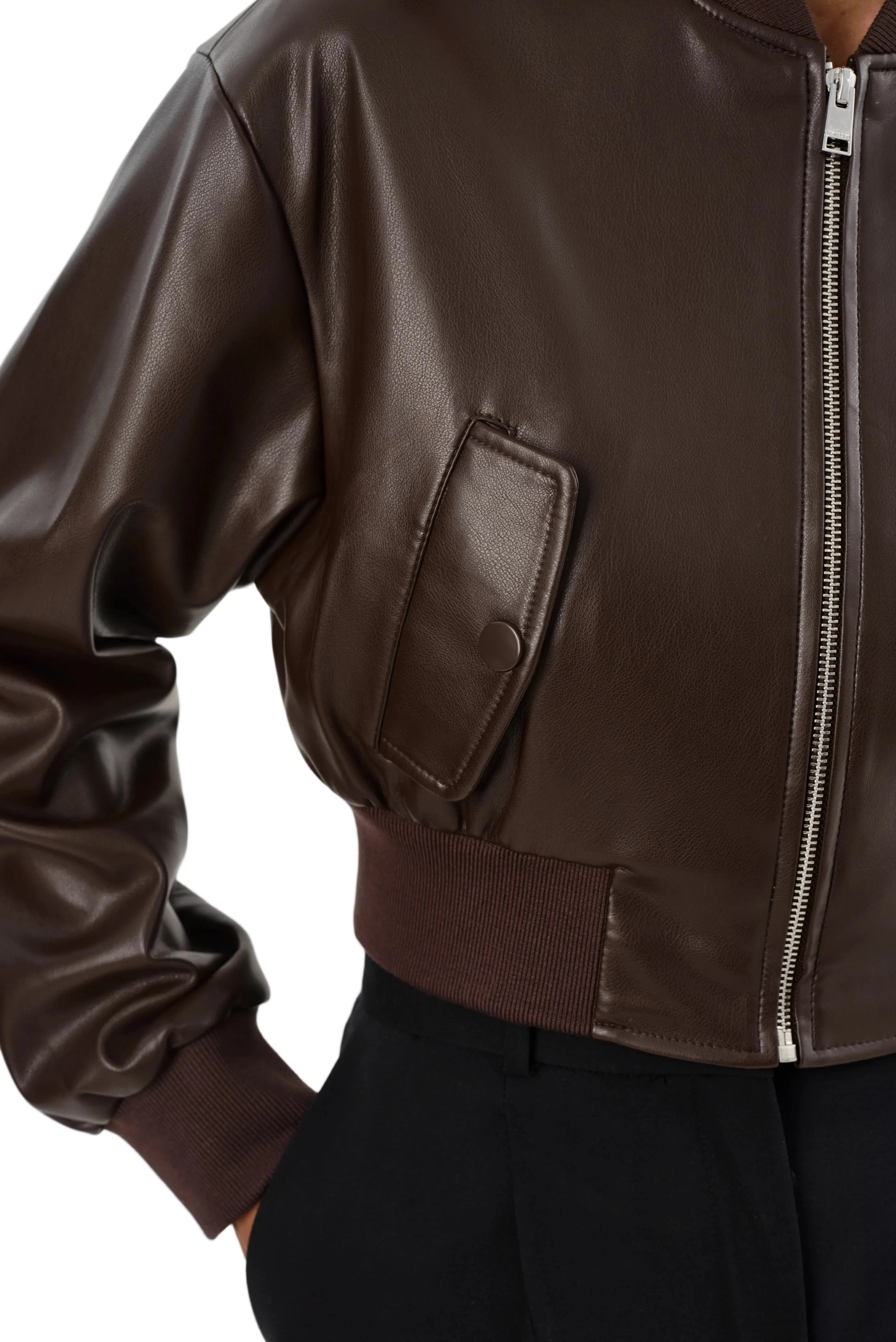 EVELIN | Faux Leather Cropped Bomber - PreLoved & Luxe