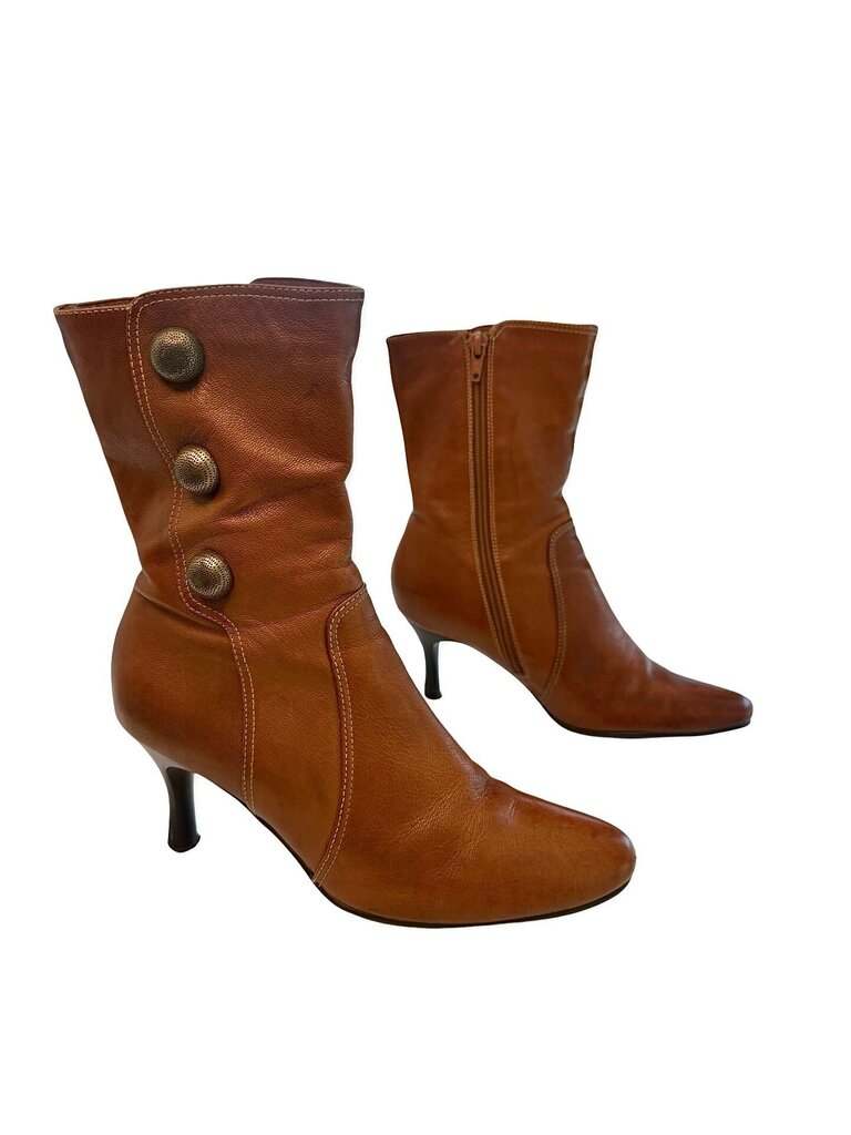 Belle Brown Leather Heeled Ankle Boots