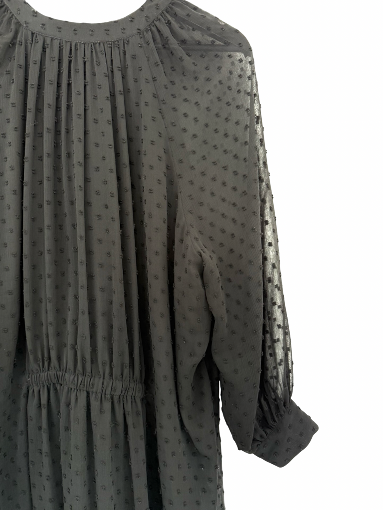 Pre-Owned OAK + FORT Black Dotted Long Sleeve Dress Black New