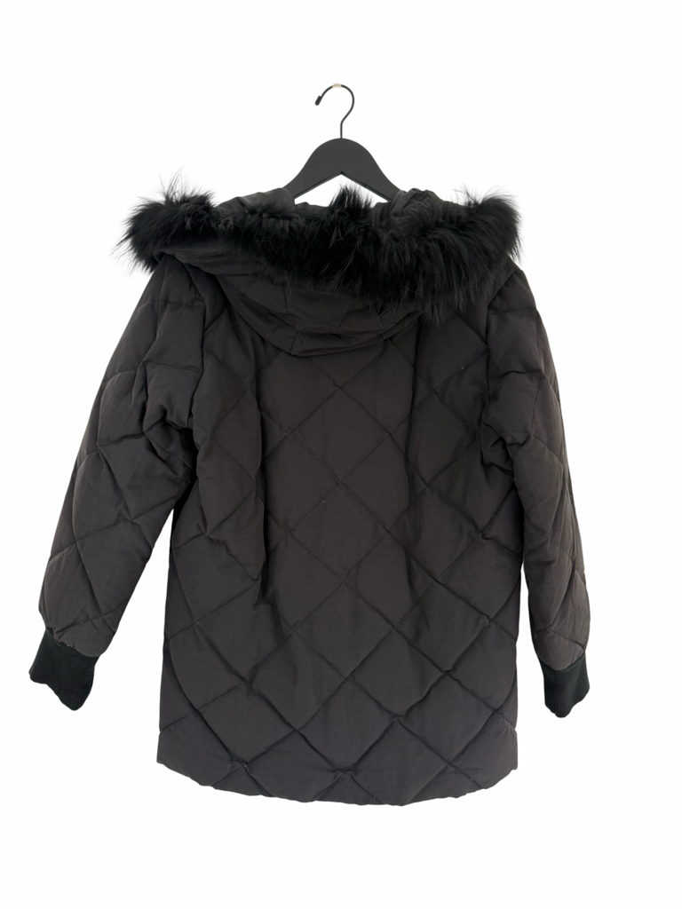 Moussy Black Quilted Jacket with Fur Hood