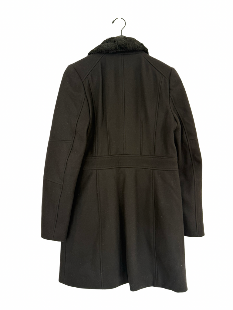 Juicy Couture Black Wool Blend Coat with Faux Fur Collar