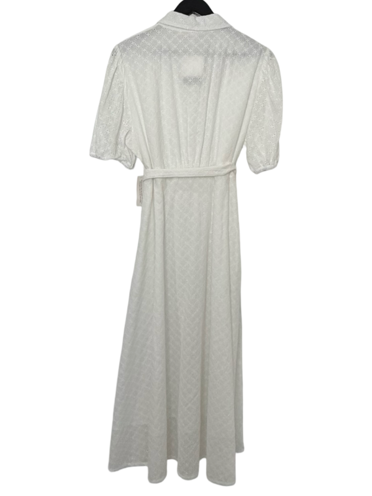 Sarta White Button-Up Midi Dress with Belt