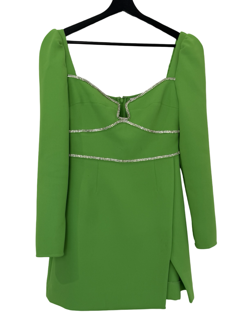 Self-Portrait Lime Green Dress with Rhinestone Details