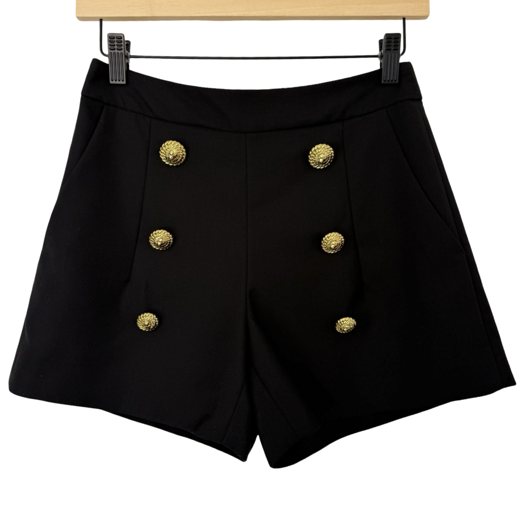Balmain Black High-Waisted Shorts with Gold Buttons