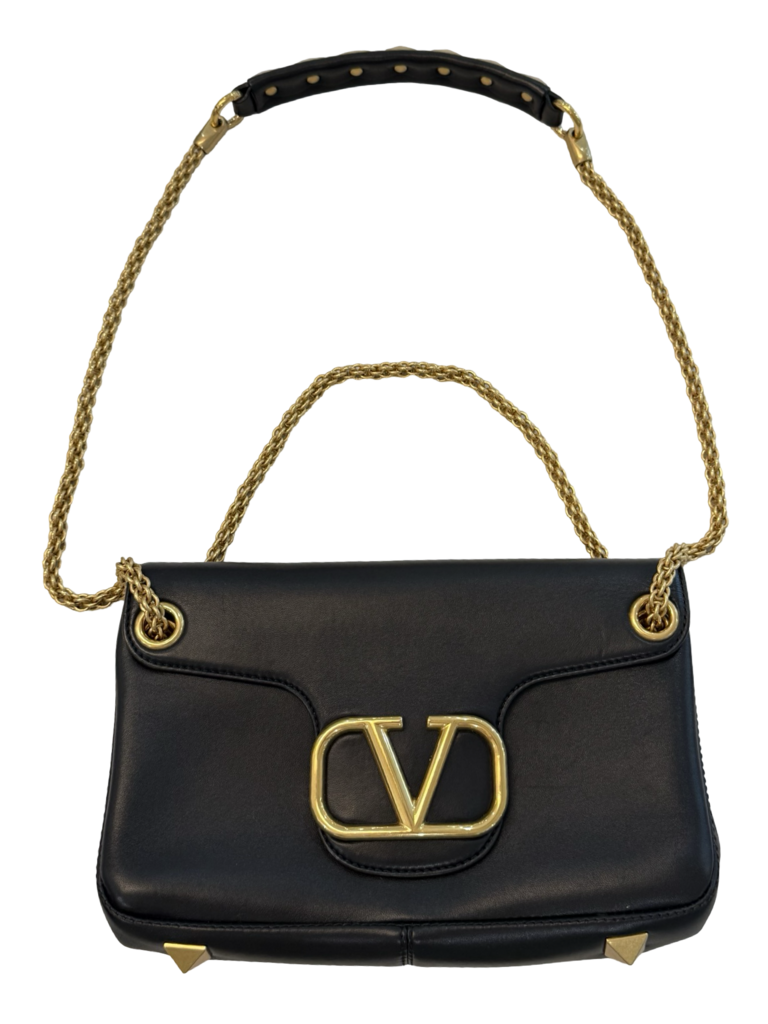 Valentino Garavani Stud Sign Black Leather Shoulder Bag