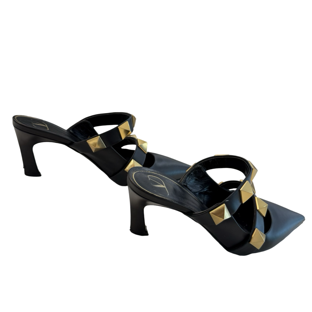 Valentino Garavani Black Gold Studded Heeled Mules
