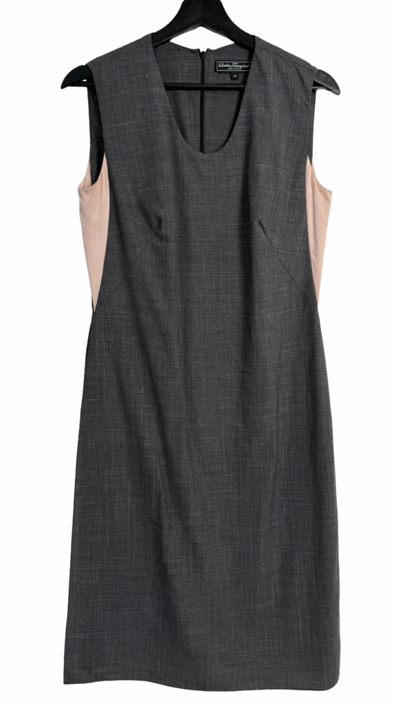 Ferragamo Gray and Pink Silk-Blend Midi Dress
