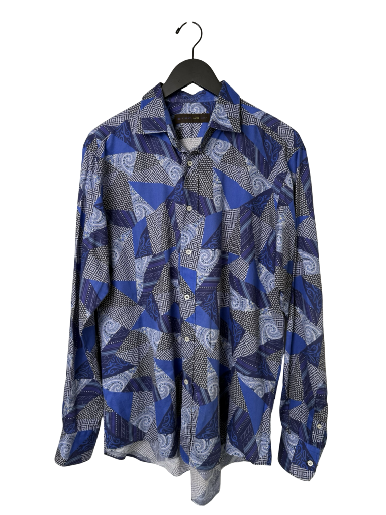 Etro 43 Blue Patterned Long Sleeve Shirt