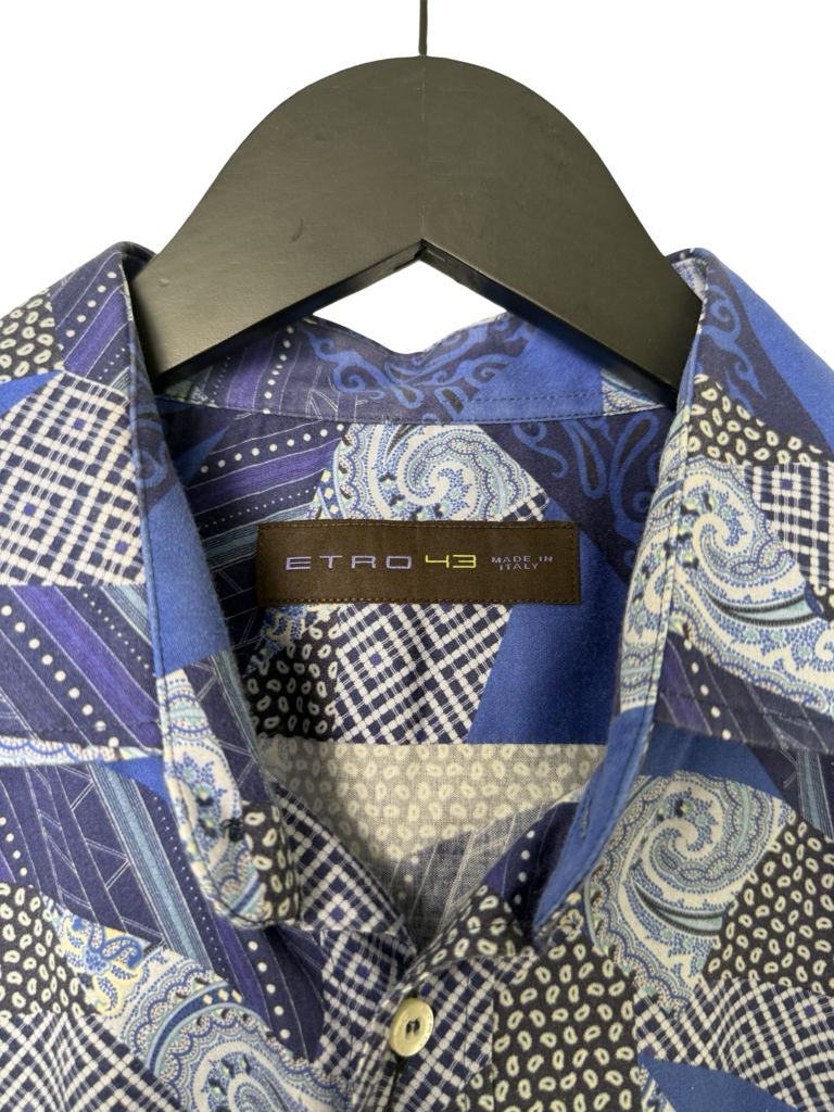 Etro 43 Blue Patterned Long Sleeve Shirt