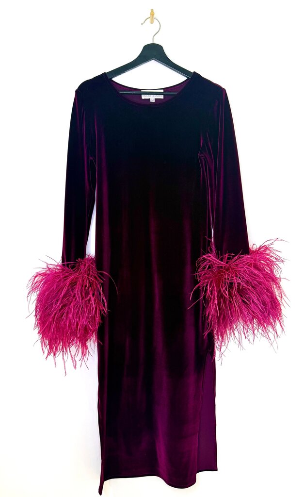 Lauren Gabrielson Velvet Dress with Feather Sleeves